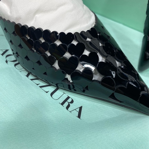 NIB $ 1095 Aquazzura Black patent heart Amourose 50 strappy pump heel sz 38 - Picture 2 of 9